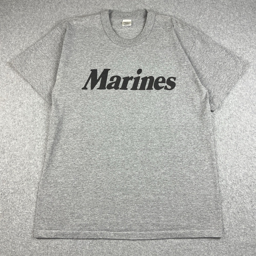 Vintage Marine Corps T Shirt Mens Large USMC Training Single Stitch USA Gray 80s